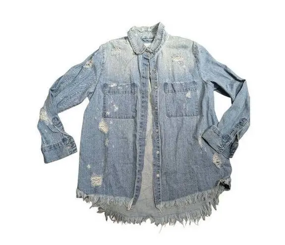 Pistola  distressed denim frayed hem shacket Small