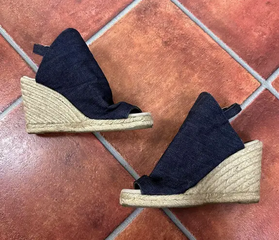Maria Pino Denim Espadrille Slingback Open Toe Wedge Sandals Size US 9 Blue