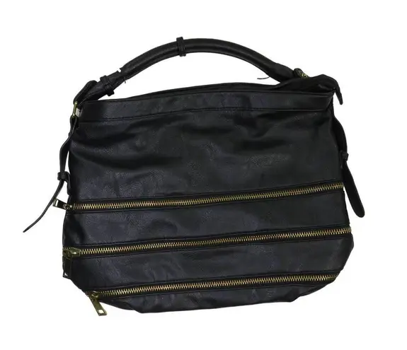 Y2k Black Faux Leather Zipper Shoulder Bag with Zippers Bikercore Retro