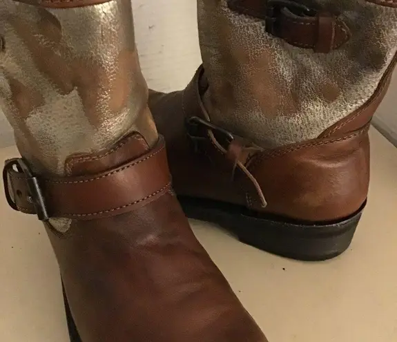 Ash women chestnut brown distressed leather biker harness boots Size 7.5