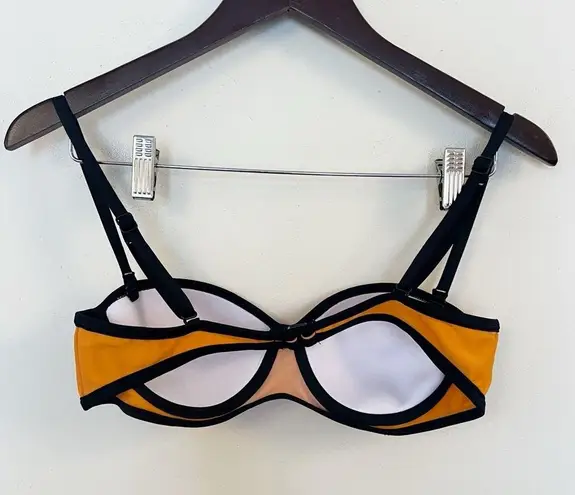Kinis Orange Black Bralette Bikini Top Adjustable Straps Padded Size G