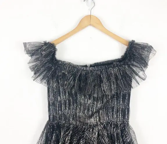 Monique Lhuillier ML Off-The-Shoulder Mini Dress Size 4 Glitter Tulle Cocktail