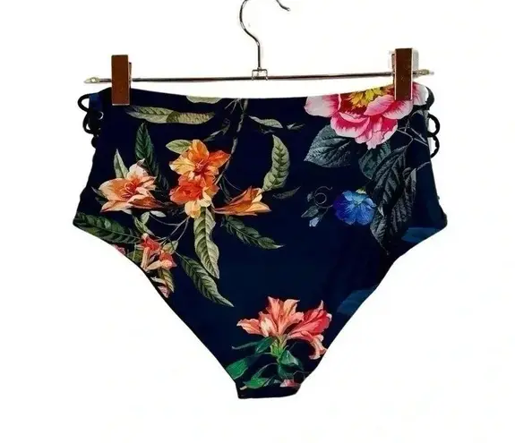 Tinibikini Reversible Dark Floral High Waisted Strappy Bikini Bottoms