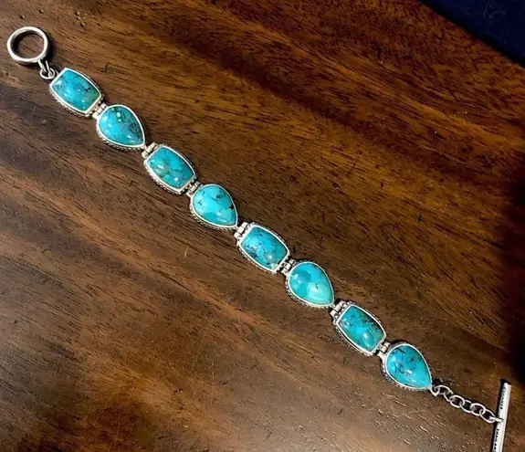 Sterling Silver Barse Turquoise Necklace Earrings Bracelet Ring Rope Accent Set