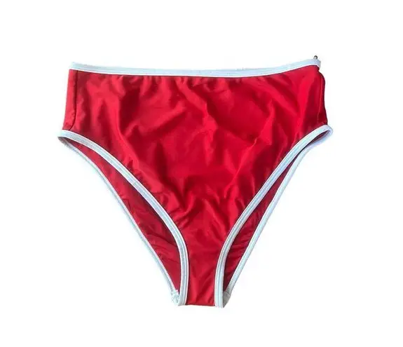 Free People Its Now Cool Waisted Duo Bikini Briefs Stretch Nylon Red White Contrast Size 8