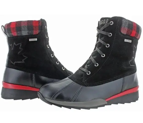 Cougar Canada Totem Waterproof Duck Boots Sz 7 Black Leather Plaid Cuff Lace Up