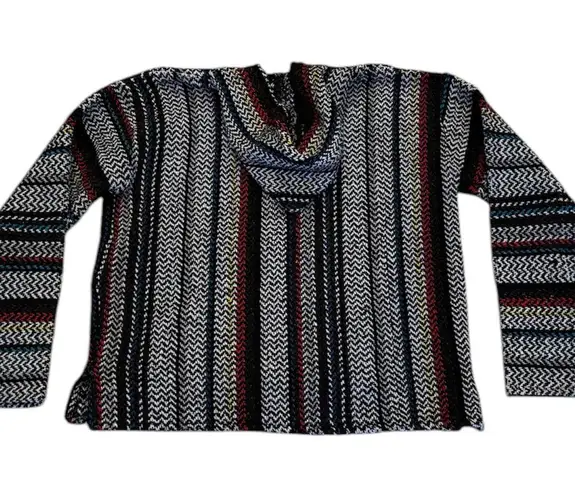 Baja Joe Striped Hoodie Drug Rug Beach Hippie Boho M Oversized