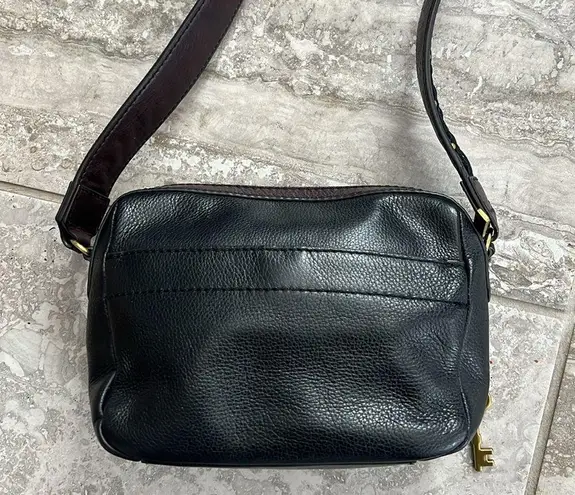 Fossil  Aria Cow Hide Leather Shoulder Bag, Patchwork Black & Brown, Retail $178