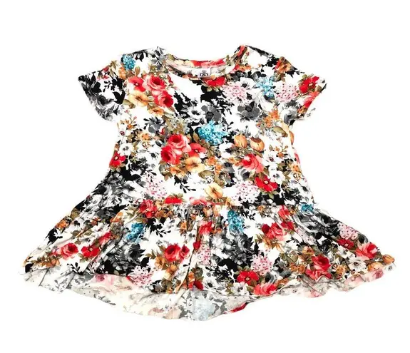 Agnes & Dora SMALL Soft Floral Relaxed Ruffle Hem Short Sleeve Top