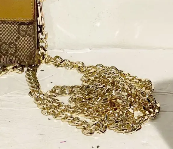 Gucci  Brown G Logo Chain Link Fabric Crossbody Wallet Multipocket