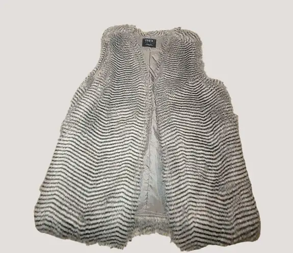 LUNIK Faux Fur Striped Vest By Size L Black & Gray