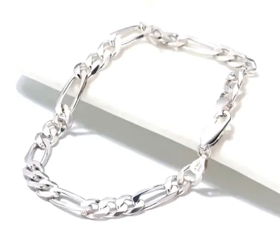 Boutique NEW Unisex Rhodium Plated 925 Sterling Silver Figaro Chain Bracelet, 8”