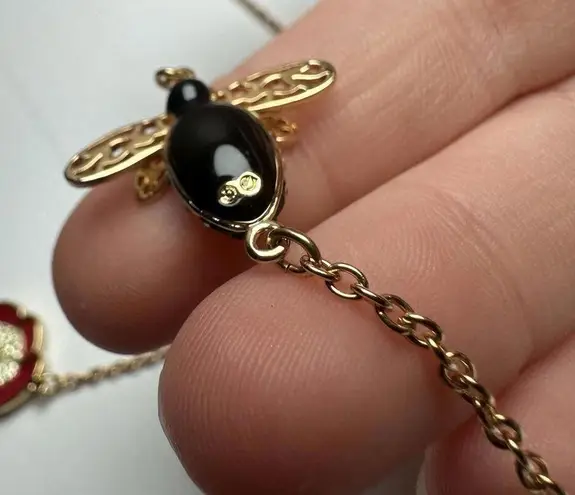 Swavorski Swarovski Crystal Noisette Snail, Bee, Flower Bead & Enamel Necklace Gold Tone