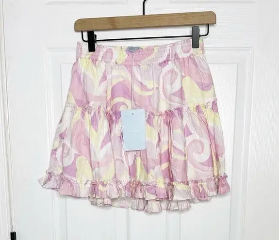 Hill House  Paz Candy Pink Kaleidoscope Ruffle Pull On Mini Skirt Size Medium