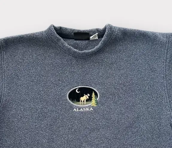 Vintage 90s Cozy Alaska Moose Embroidered Navy Blue Sweatshirt size L Gorpcore Size L