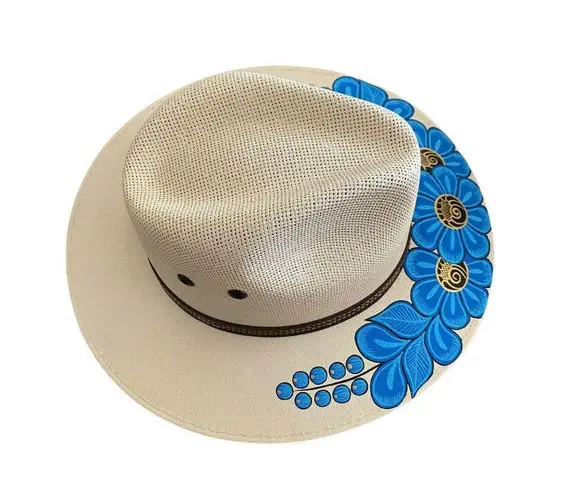 HAT MEXICAN Artisanal Hand Painted Fedora Floral Sombrero Panama Bohemian Medium