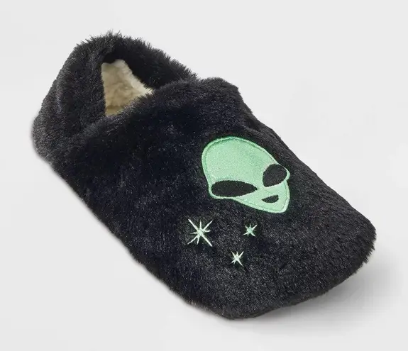 Alien nwt Glitter Embroidered Faux Fur Slipper Socks with Grippers M/L 8