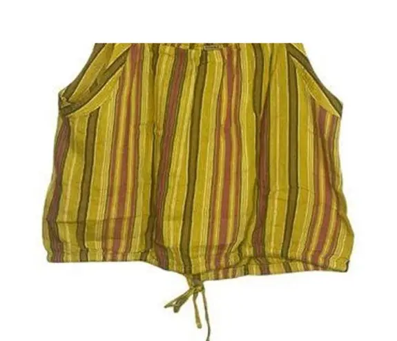 prAna NWT  Smocked Sleeveless Tie Little Palm Stripe Cami Crop Top L Yellow #2711