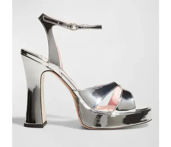 PIFERI Miranda Crisscross Mirror Platform Sandals In Silver Size 9