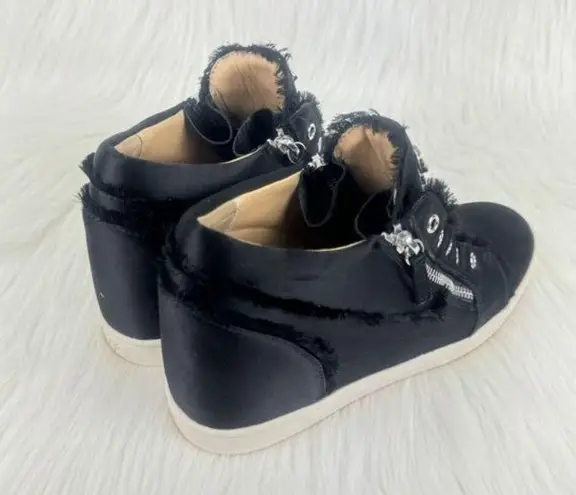 Giuseppe Zanotti Women’s Black Satin Frayed Edge Wedge Sneakers Shoes EU38 US7