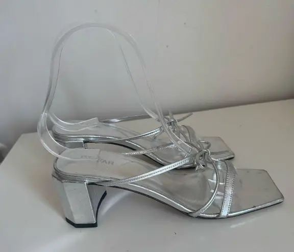 By Far June Metallic Bow Strap Square Toe Sandal 35 Silver Size undefined