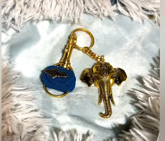 Gold Elephant Key Holder with Blue Accent