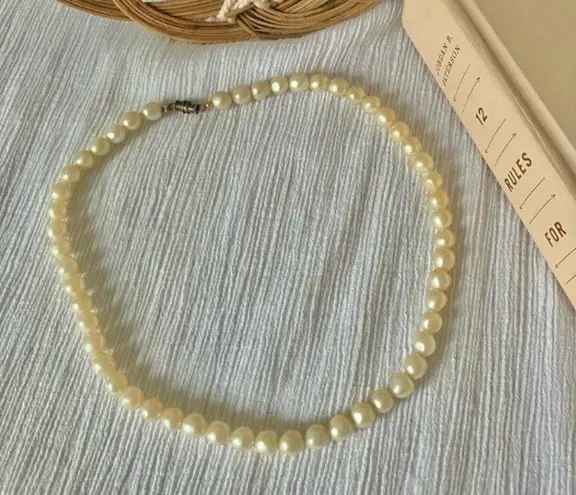 Vintage Baroque Ivory Iridescent Pearl Necklace “Corinne” Unique Freshwater White