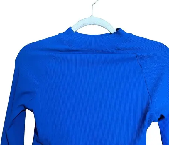 Halara  Crop Top Womens Medium Blue Ribbed Stretch Long Sleeve Activewear