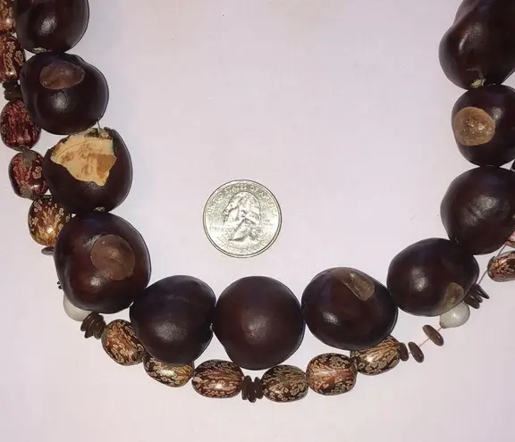 Buckeye Chestnut Castor Beans Boho Chunky Retro Necklaces Brown