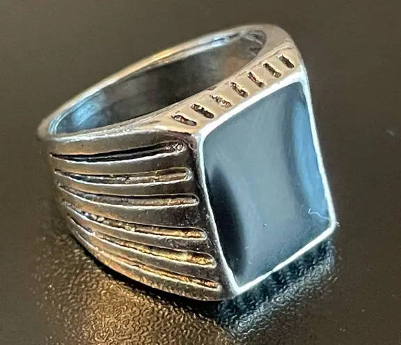 Trendy Black obsidian stone S925 silver ring size 8