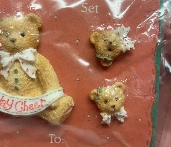 Lapel Pin & Matching Stud Earrings Christmas Holiday Cheer Bear Set