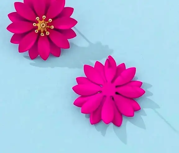 Fuchsia Flower Women Earring Pink