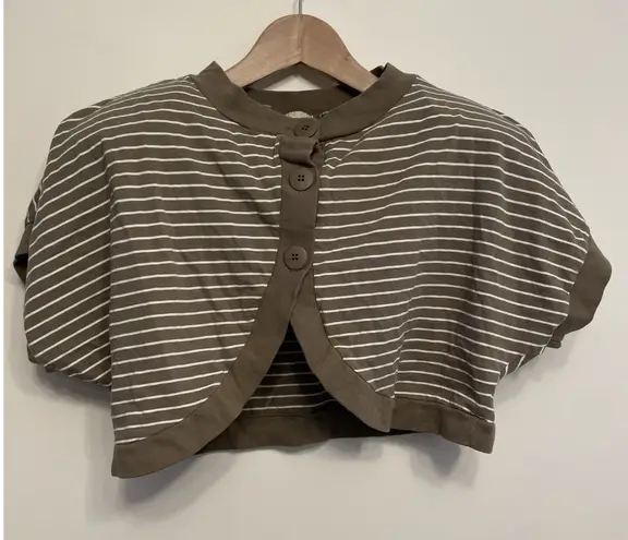 Vintage Mexx Cropped Short Sleeve Cardigan Women Medium Stripe Olive Green White