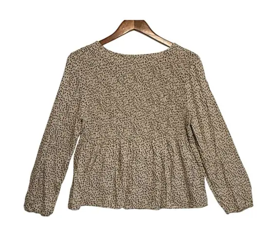 Urban Romantics Womens Long Sleeve Cheetah Print Blouse Size L Smocked Romantic