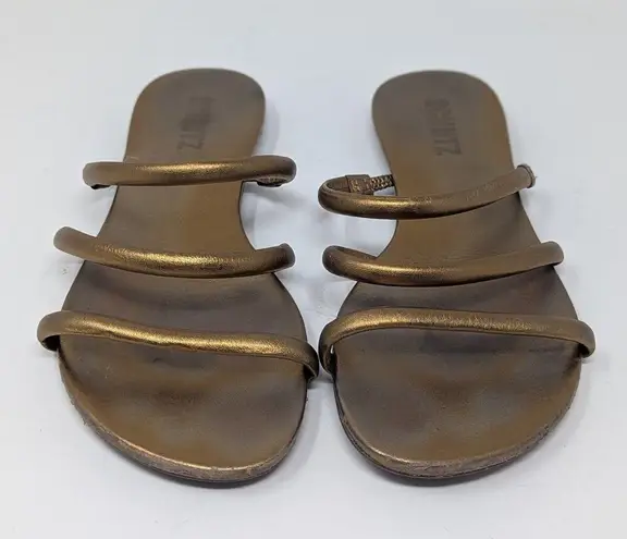 Schutz Flat Gladiator Slip On Sandal Gold Size 6.5