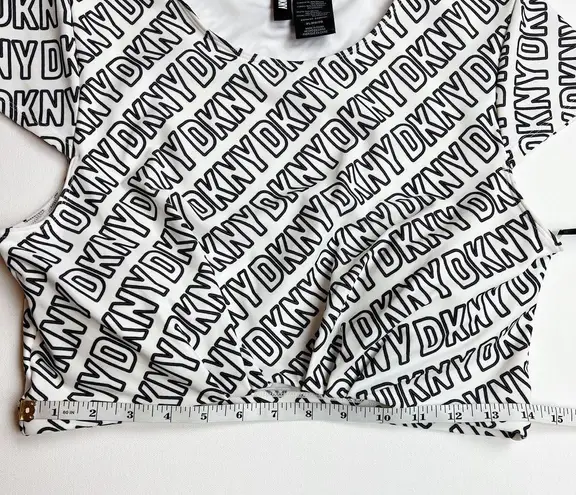 DKNY NWT  Womens Cropped Logo-Print Bikini Top in Neon Logo Soft White Size XL‎