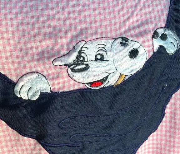 Vintage 80s Embroidered Shirt Pink Gingham Button Up Dalmatian Puppy Oversized White Size XL