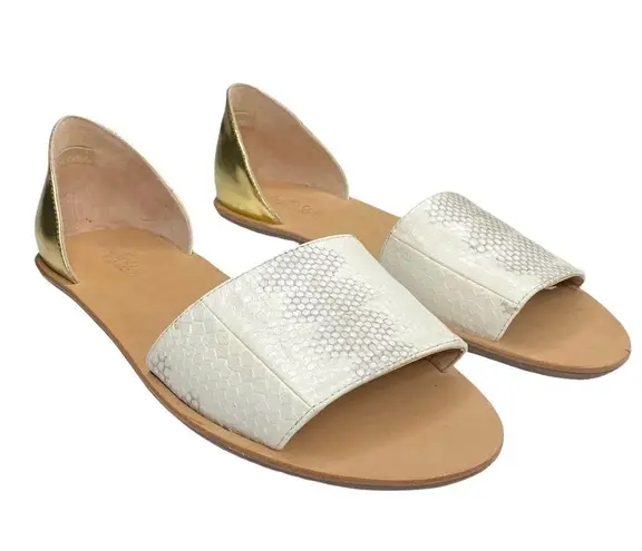 Loeffler Randall new ❁ Sawyer Snakeskin Flat Leather Sandals ❁ Gold Metallic 9.5