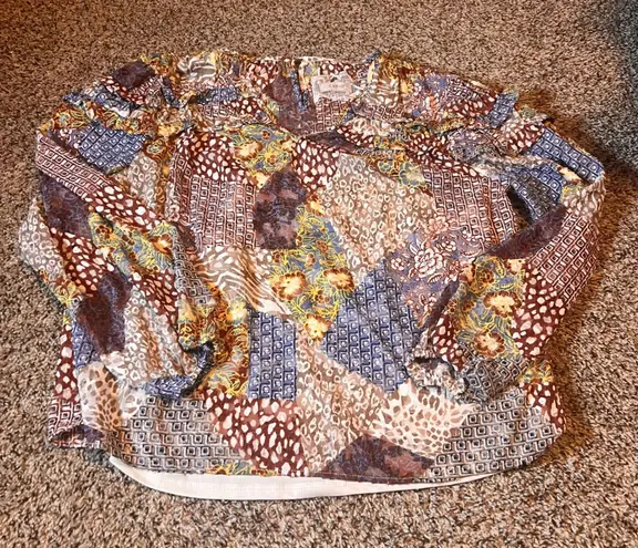 cupio Womens Lagenlook Tunic Top Blouse Long Sleeve Patchwork Multicolor L