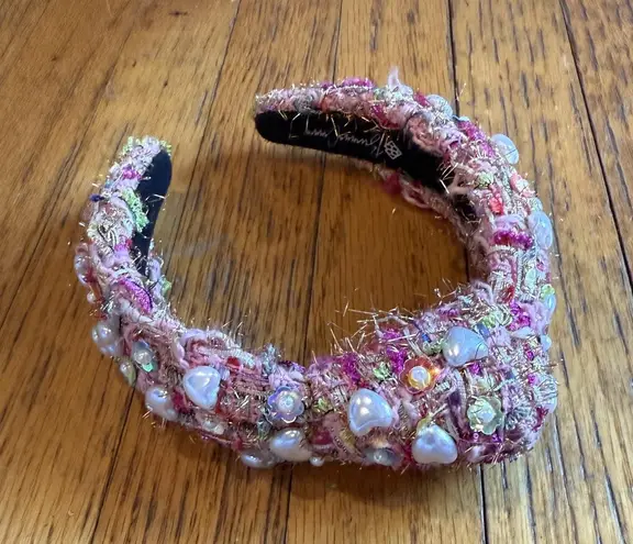 Brianna Cannon Headband Womens One Size Pink Pearl Heart Embellished Crystal