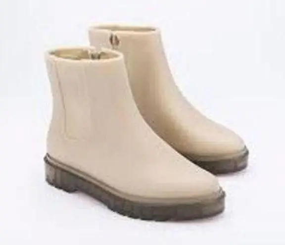 Melissa  Women's Cream Side Zip Vegan Rubber Booties Ankle Rain Boots Size 9