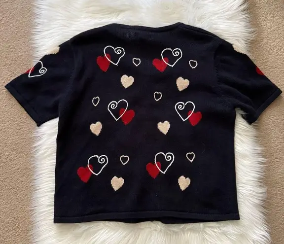 Christopher & Banks Valentines Hearts Short Sleeve Sweater Cardigan Large