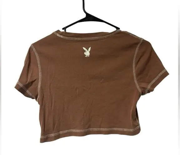 PacSun Camp Playboy By  Brown Cropped Short Sleeve Baby T Tee Shirt Summer