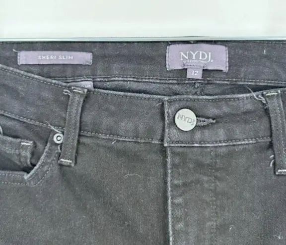 NYDJ  Women's High Rise Sheri Slim Straight Jeans Black Denim high rise Size 12