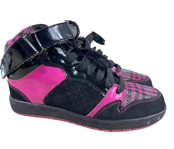 Q Factor Y2K 90s Rave Black Pink Plaid Front High Top Jewel Skater Sneakers 6