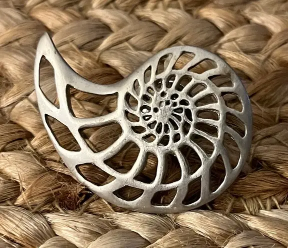 Ken Kantro Nautilus Shell Pewter Brooch Silver