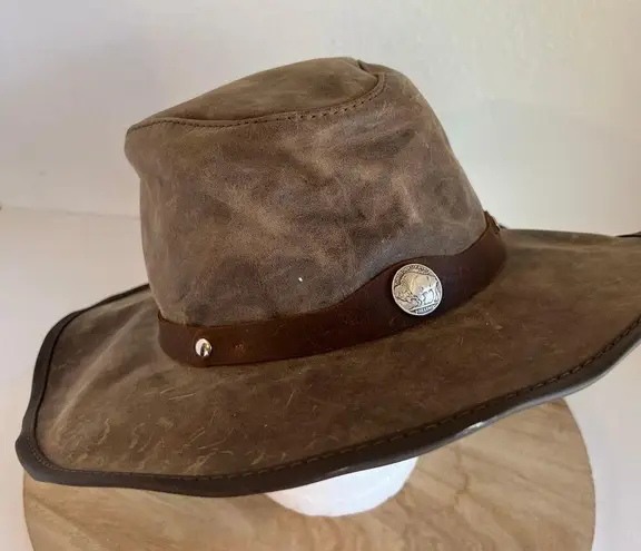 Vintage 90s Brown Suede Genuine Leather Bendable Nickel Western USA Hat Size XL