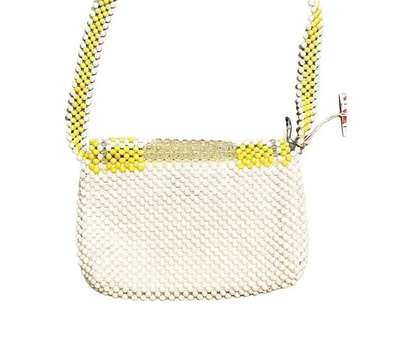 BOUFFANTS and BROKEN HEARTS Kendra Bag Dandy Lemon Beaded Crossbody Purse White