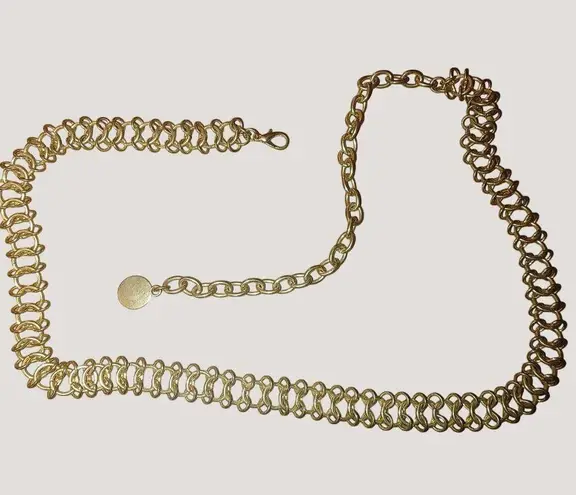 Unique Metal Chain Link Belt Vintage Gold Tone Round Adjustable Dress Purse