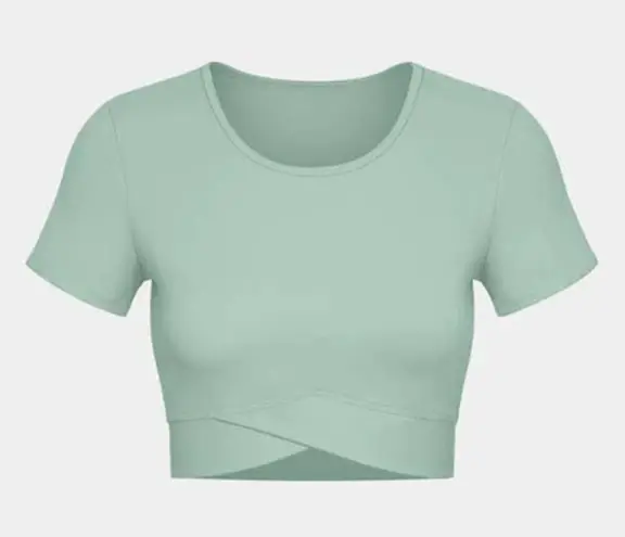 Halara  Cropped Short Sleeve Crossover Hem Sports Top Aqua Medium HT27